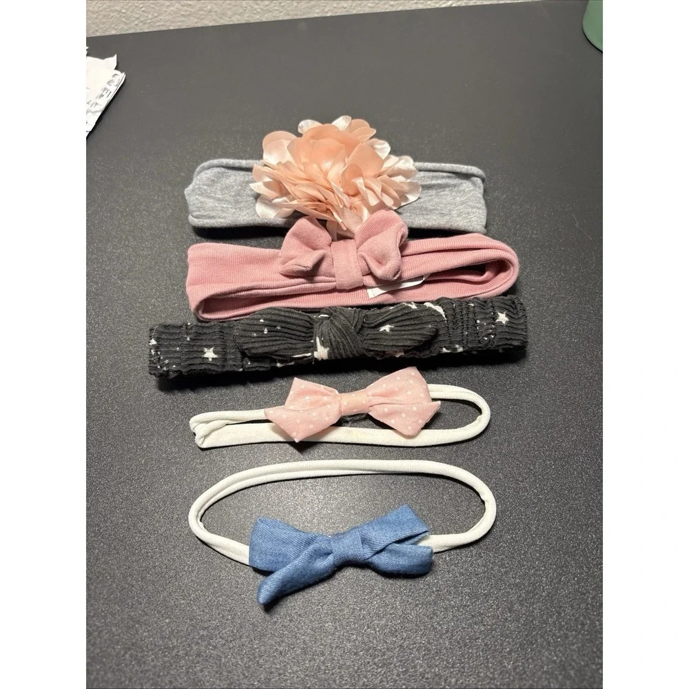 Lot of 6 Multicolor Baby Headbands with Bows, Nylon Polyester,variety Styles.